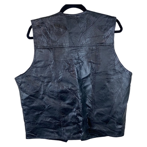 Vintage Men's Patchwork Style Black Leather Snap Front Vest Sz‎ Large - Picture 8 of 8